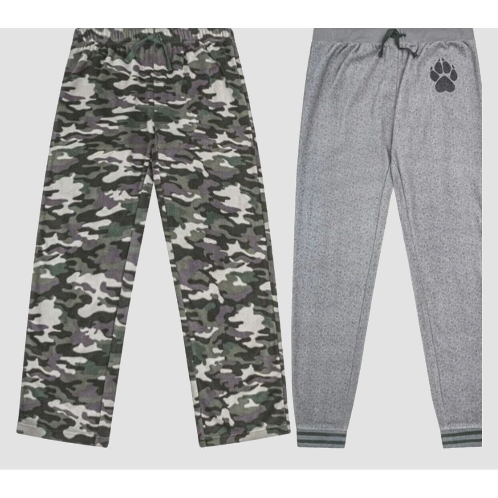 Set of 2 PetitLen Sleep Pant Boys Girls 4/5 Gray Camo Fleece PJ Pajama Lounge